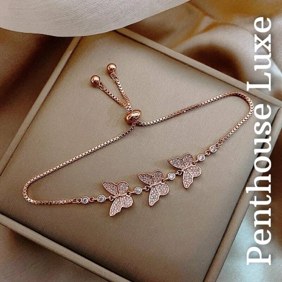 Rose Gold Triple Butterfly Bracelet - Picture 2 of 4